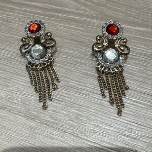 Elegant Gold and Red Dangle Earrings